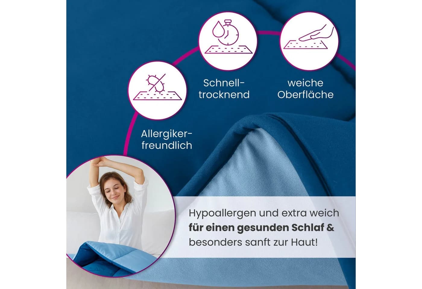 wometo Microfaserbettdecke Bi-Color Blau Ganzjahr Steppbett - Bild 4