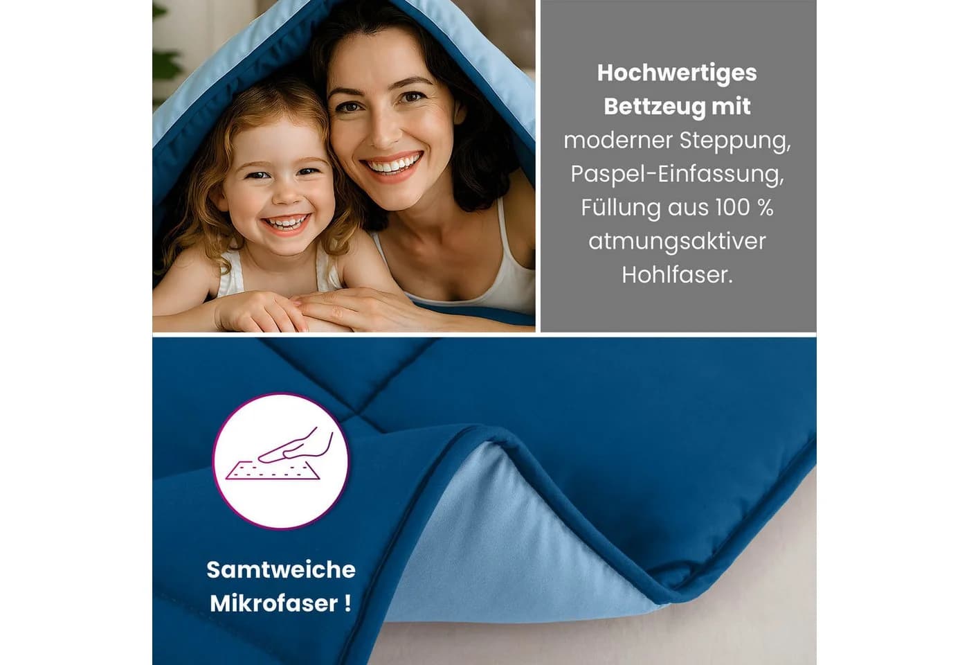 wometo Microfaserbettdecke Bi-Color Blau Ganzjahr Steppbett - Bild 5