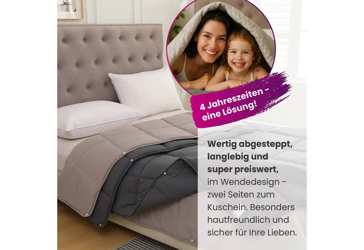 wometo Microfaserbettdecke 4-Jahreszeiten Bi-Color Kunstfaser OEKO-TEX® - Bild 3