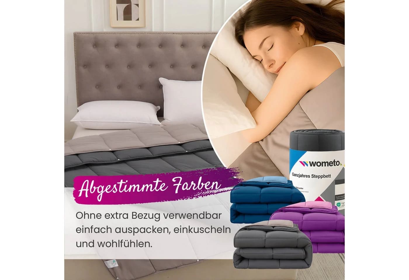 wometo Microfaserbettdecke 4-Jahreszeiten Bi-Color Kunstfaser OEKO-TEX® - Bild 5