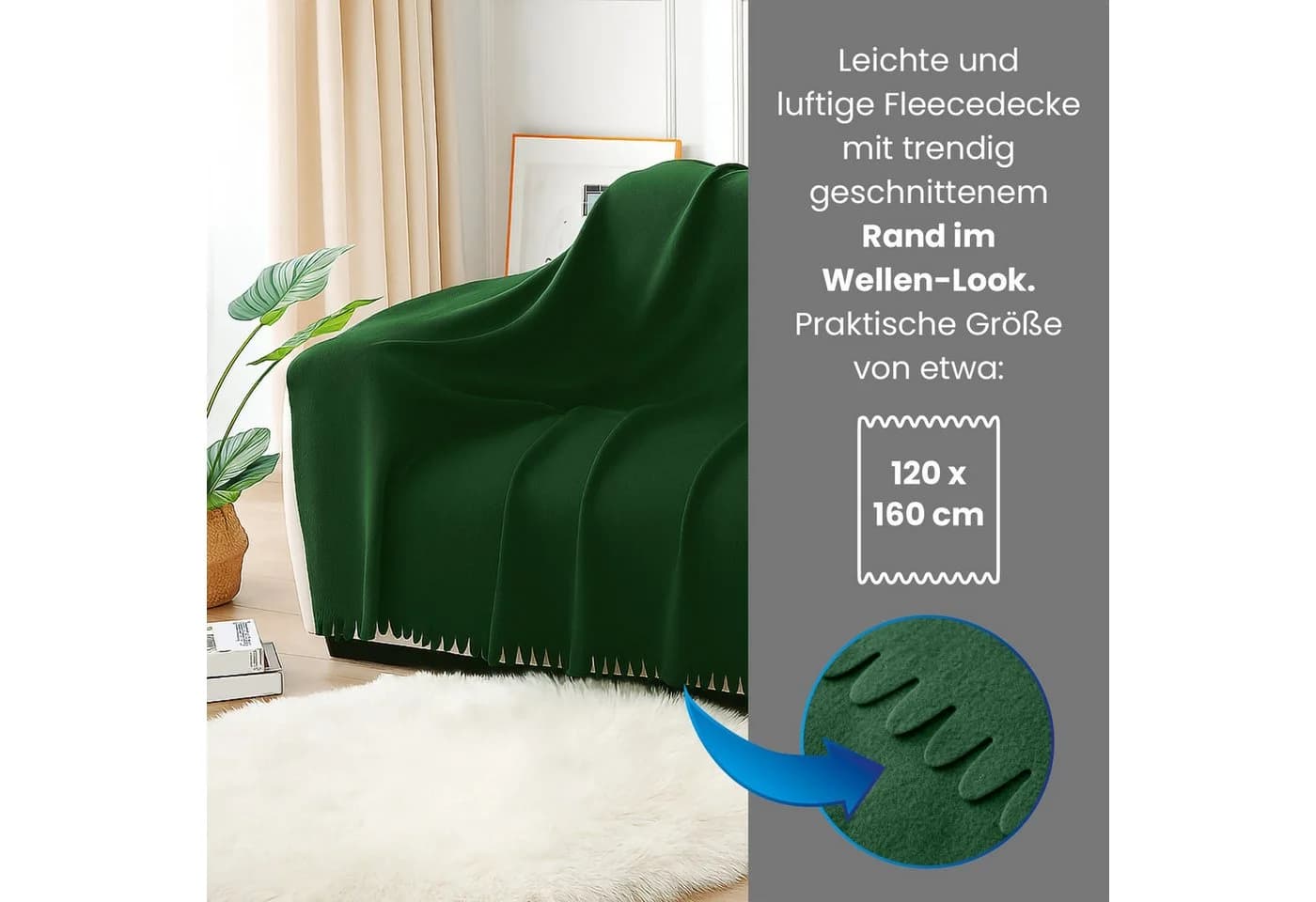 wometo Wohndecke 16er Set WAVE Fleecedecke Grün/Grau