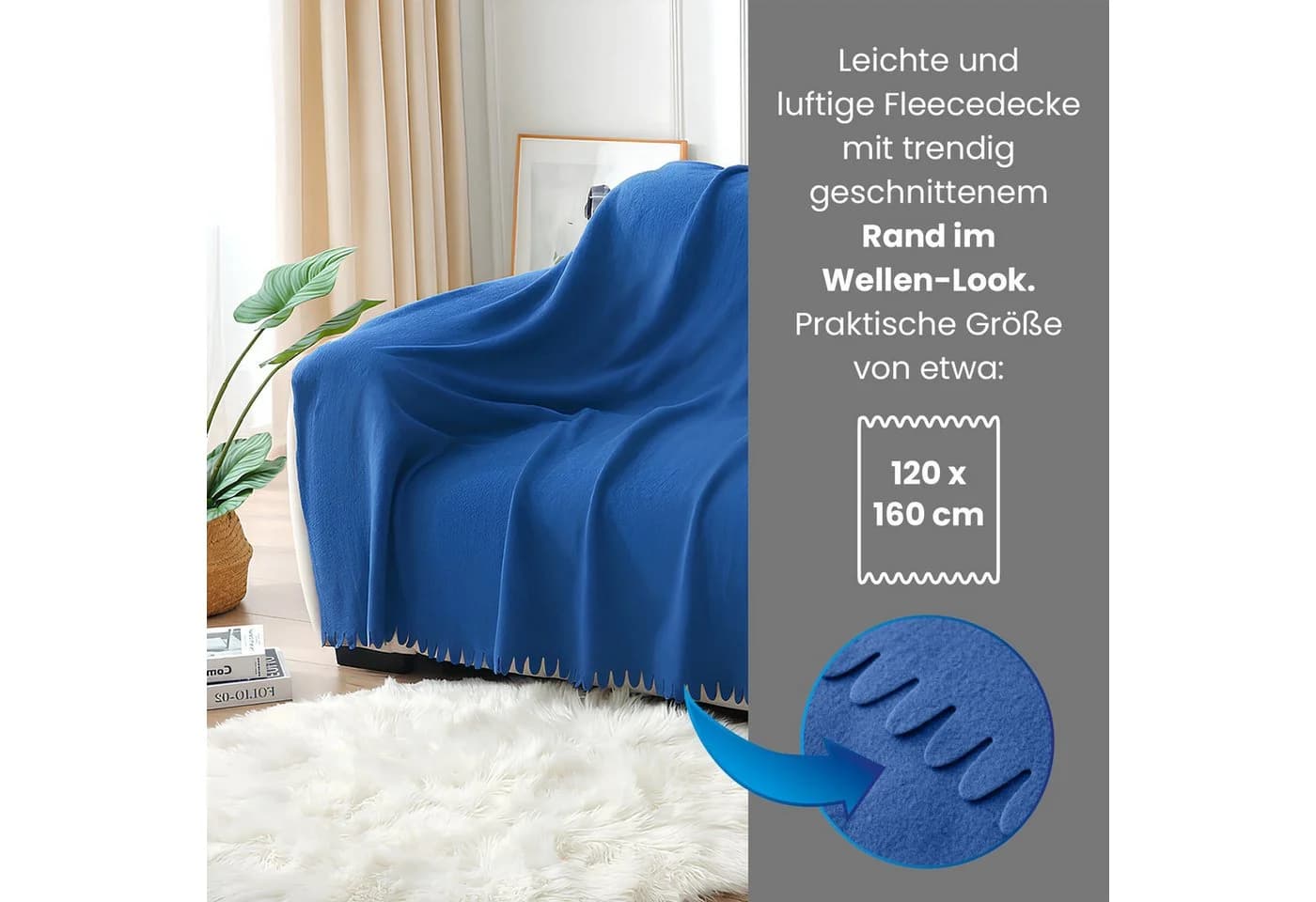wometo Wohndecke 16er Set WAVE Fleecedecke blau/grau