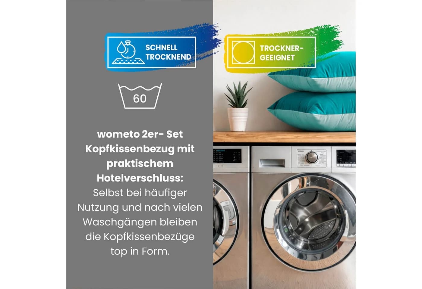 wometo Kissenhüllen Doppelpack türkis Microfaser Hotelverschluss - Bild 3