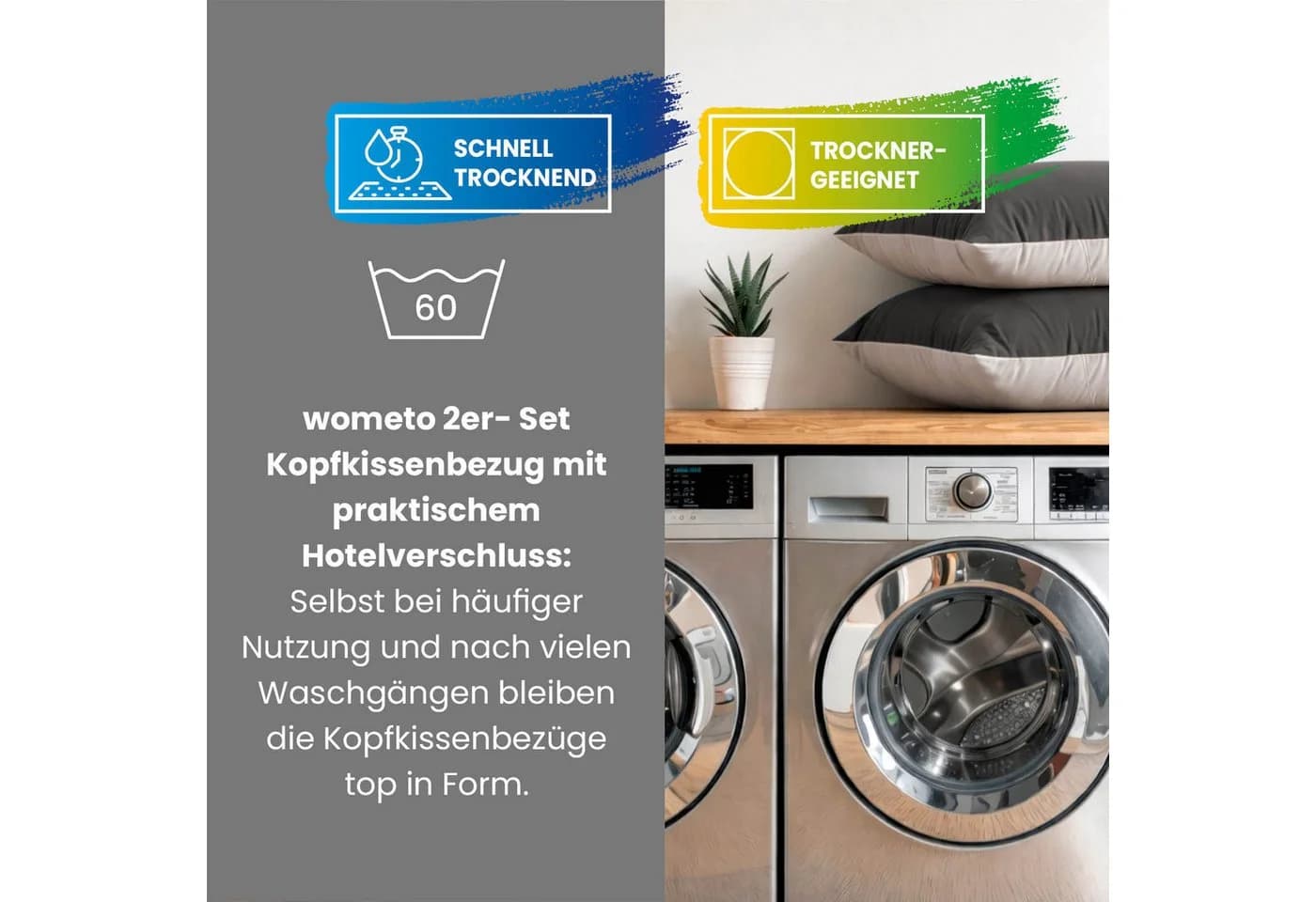 wometo Kissenhüllen Microfaser Grau Hotelverschluss Doppelpack - Bild 3