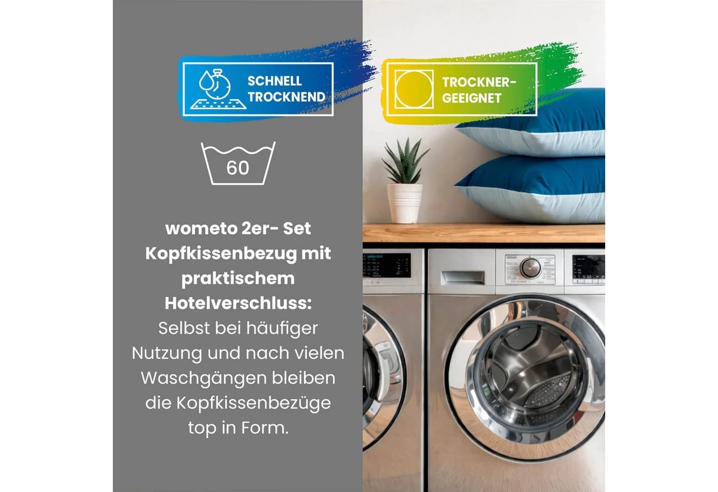wometo Kissenhüllen Doppelpack blau Microfaser Hotelverschluss - Bild 3