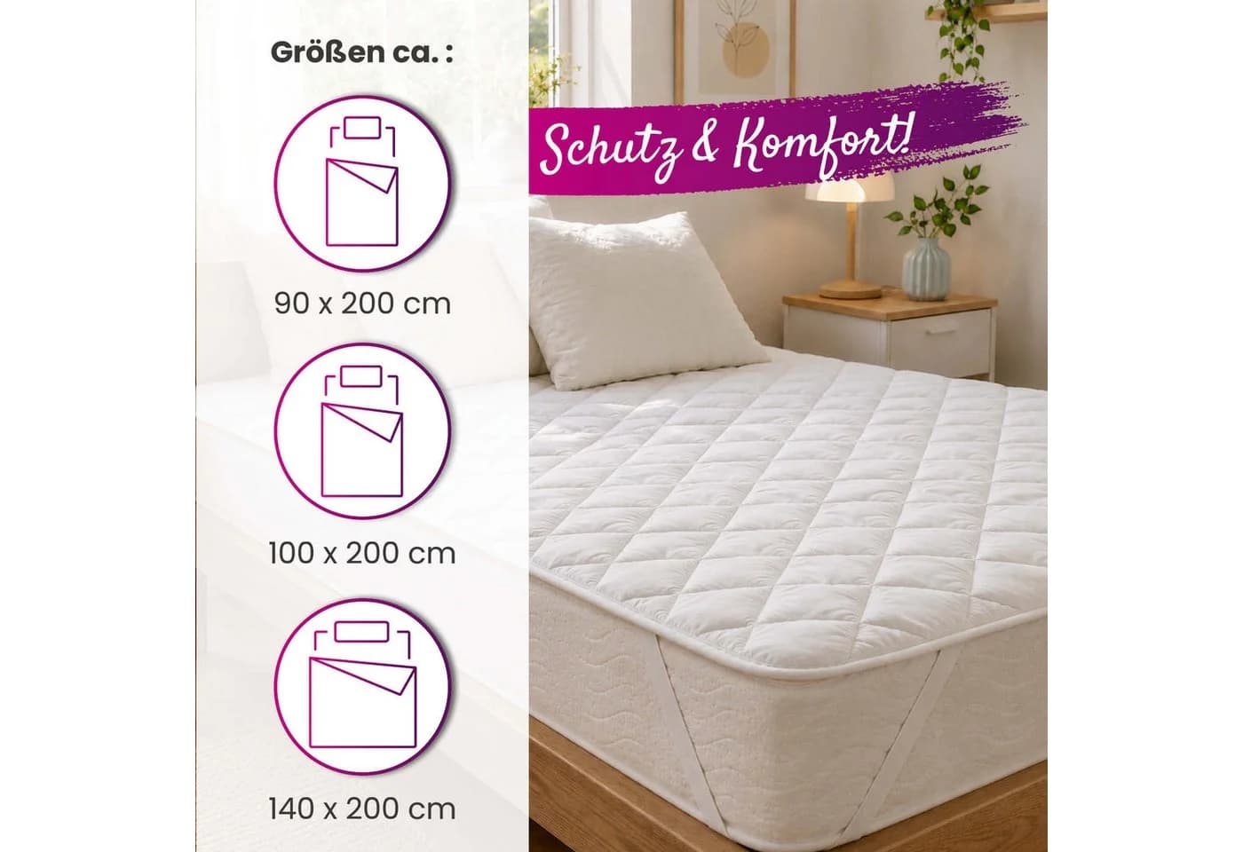 wometo Matratzenschoner Matratzenauflage Einzelbett 90x200 weiß