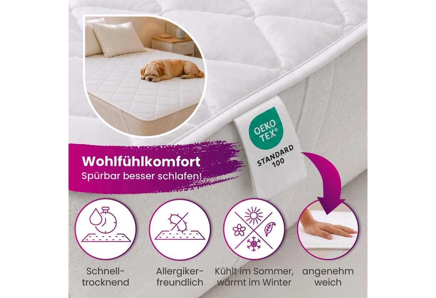 wometo Matratzenschoner Matratzenauflage Einzelbett 90x200 weiß - Bild 4