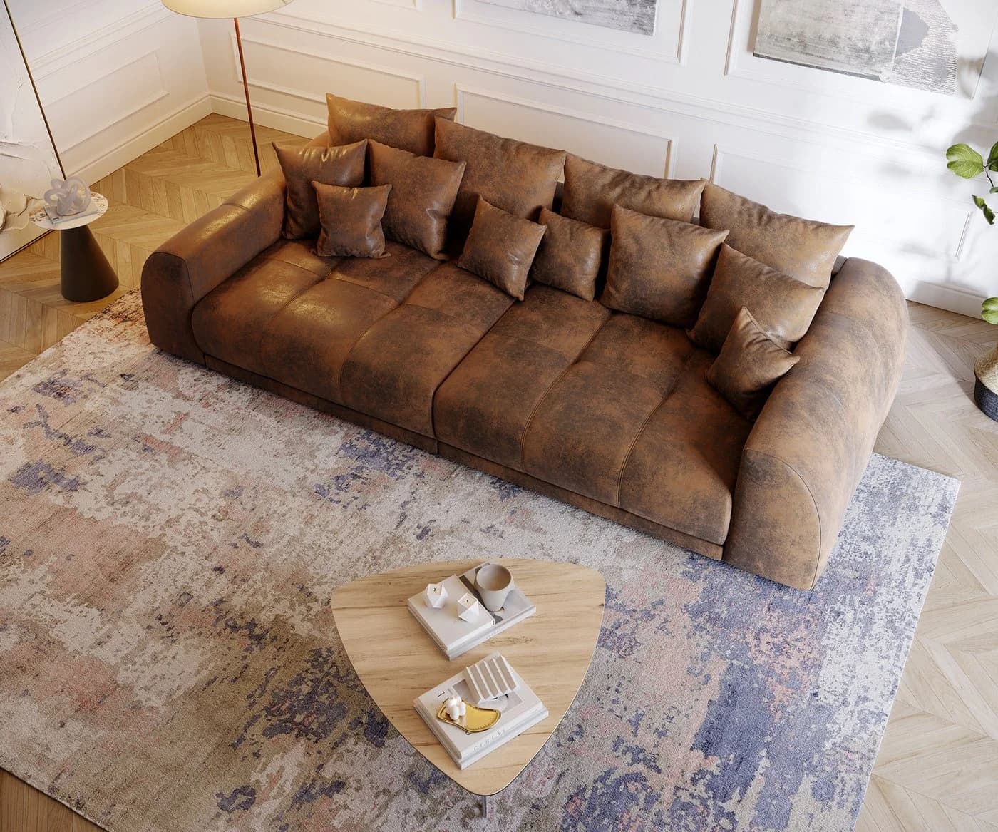 DELIFE Big-Sofa Violetta Braun Microvelours Antik Optik - Bild 4