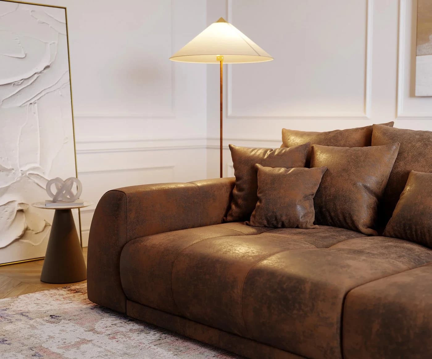 DELIFE Big-Sofa Violetta Braun Microvelours Antik Optik - Bild 5