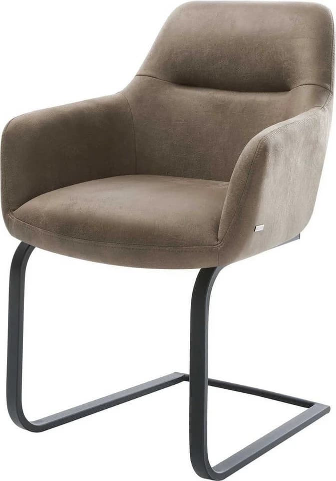 DELIFE Polsterstuhl Pejo-Flex Freischwinger Schwarz Taupe Vintage Mikrofaser