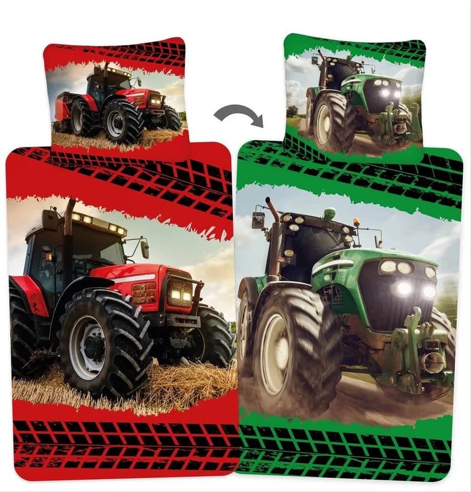 Jerry Fabrics Wende-Bettwäsche Set 2in1 Traktor Motiv Rot Grün 135x200 - Bild 2
