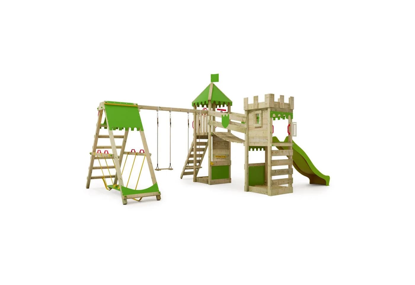 FATMOOSE Spielturm RiverRun XXL mit Wellenrutsche und Sandkasten Grün
