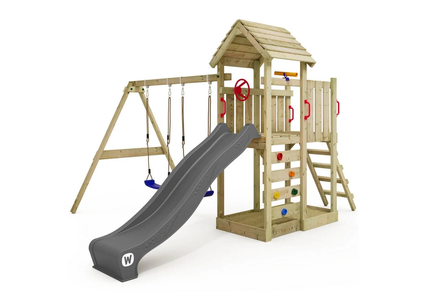 Wickey Spielturm MultiFlyer mit Holzdach, Doppelschaukel & Rutsche - Bild 2