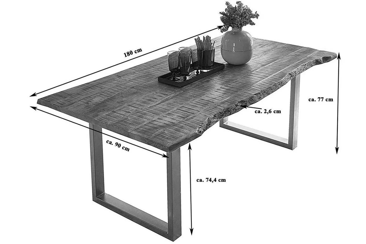 SAM® Baumkantentisch Elvas Massives Mangoholz U-Gestell Schwarz