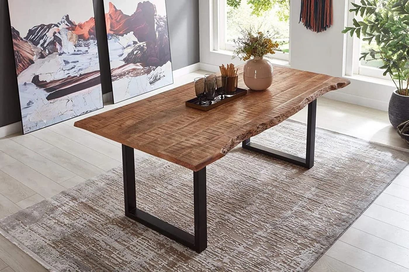 SAM® Baumkantentisch Elvas Massives Mangoholz U-Gestell Schwarz - Bild 3