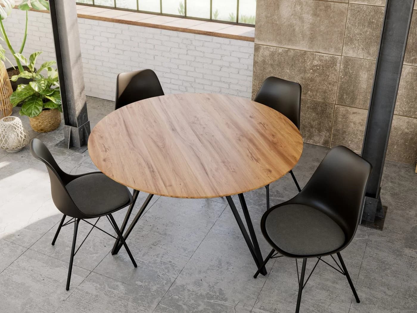 SAM® Esstisch Namu Rund Akazienholz massiv Schweizer Kante Metallfüße schwarz - Bild 3