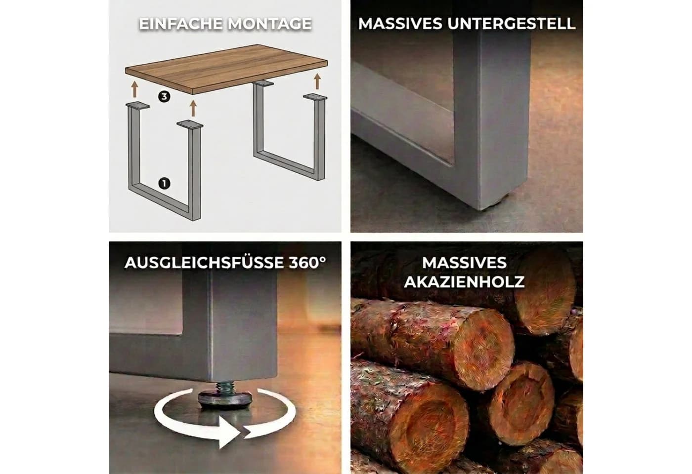SAM® Baumkantentisch Sonja Massivholz Akazie Echte Baumkante Silber U-Gestell - Bild 5