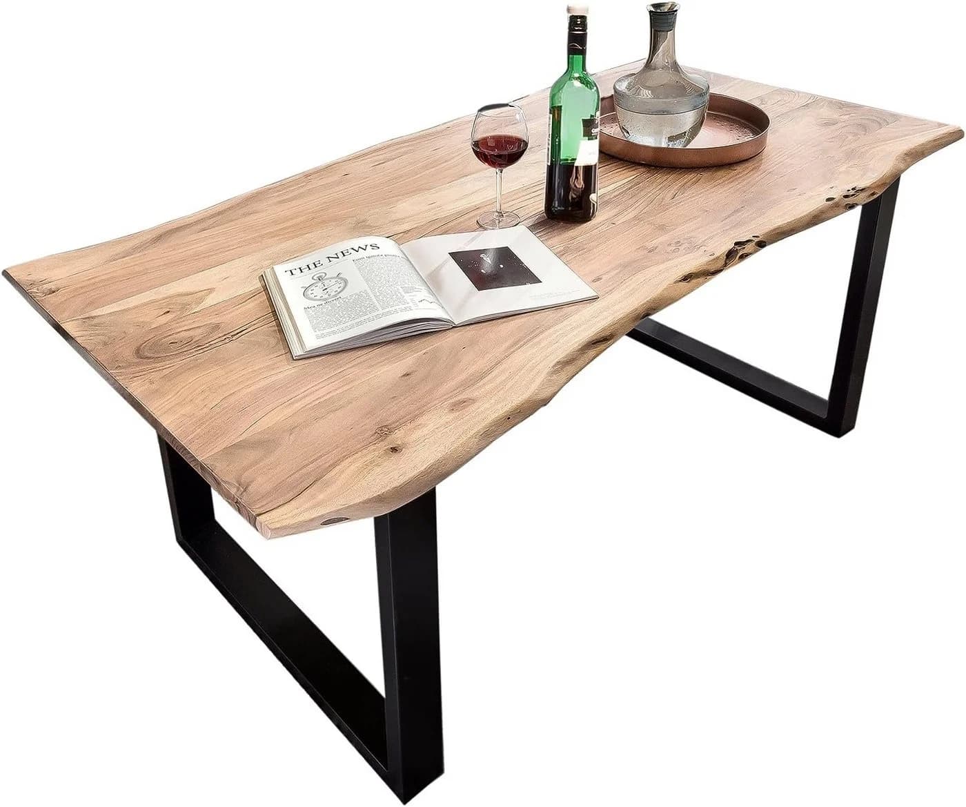 SAM® Essgruppe Quentus 7-tlg. Massivholz mit Baumkante & 6 Stühlen