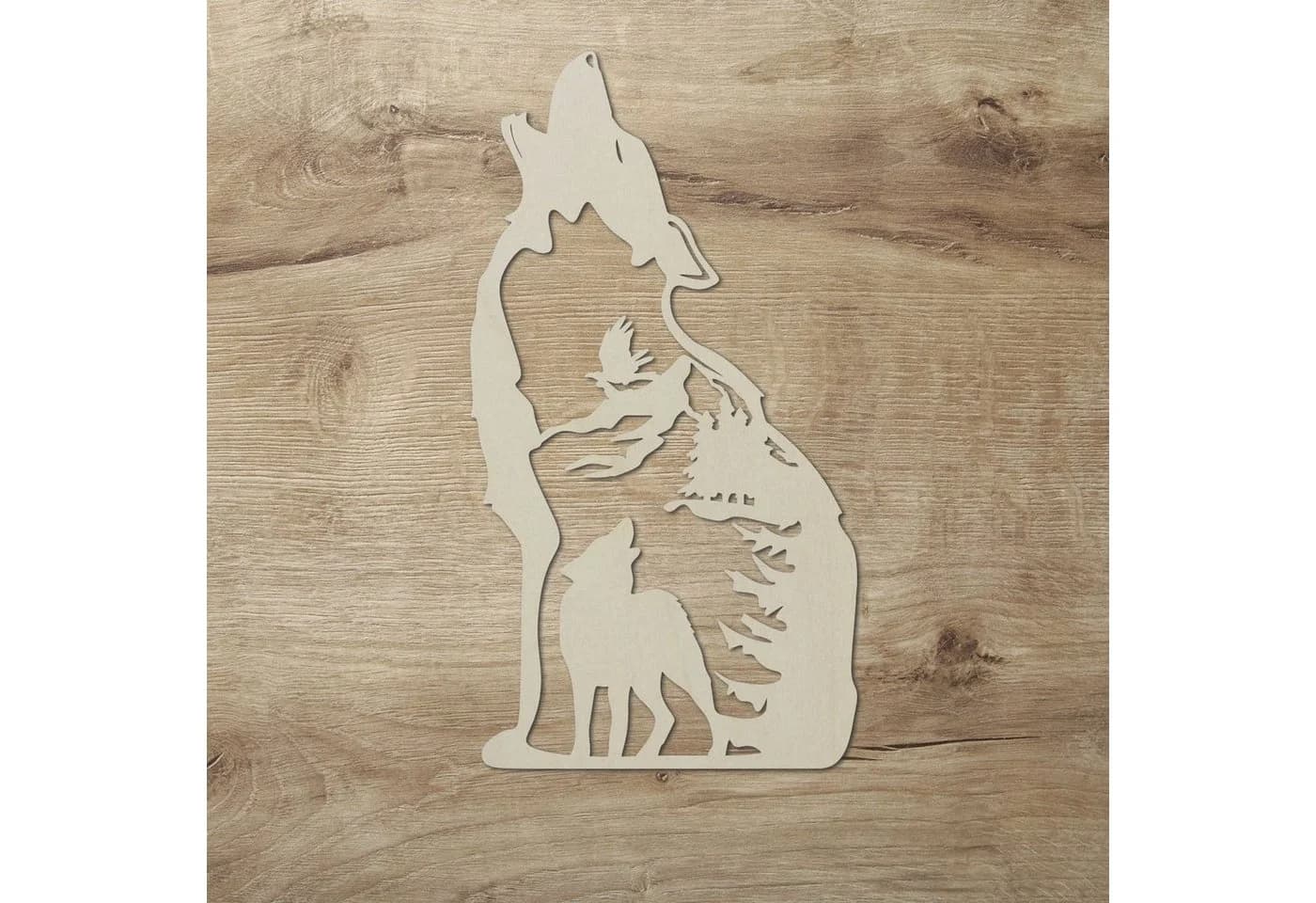 Namofactur LED Dekolicht Heulender Wolf Wand Deko Leuchte Holz Lampe Warmweiß