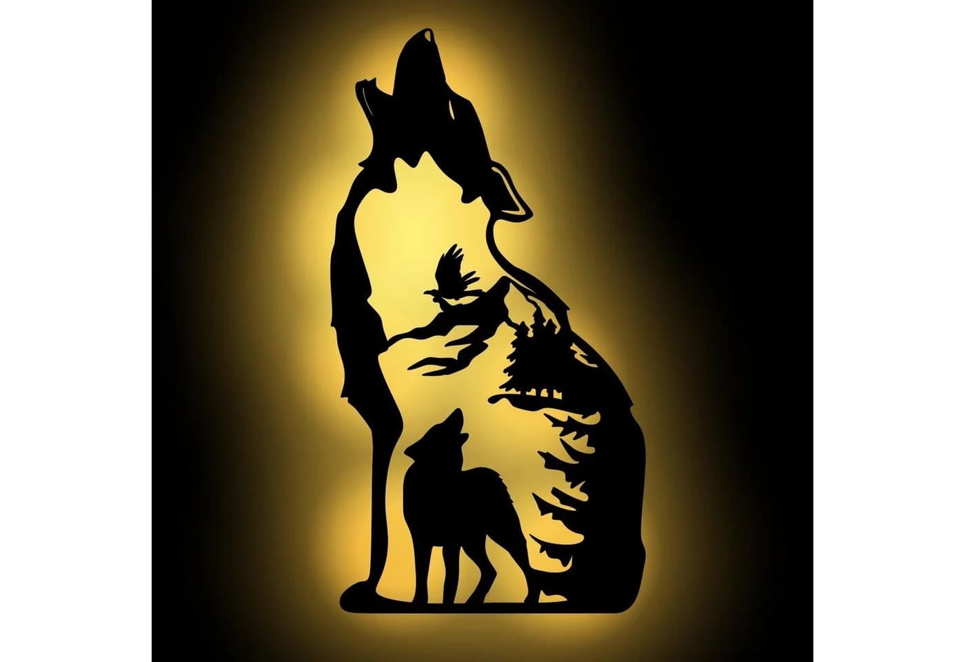 Namofactur LED Dekolicht Heulender Wolf Wand Deko Leuchte Holz Lampe Warmweiß - Bild 2