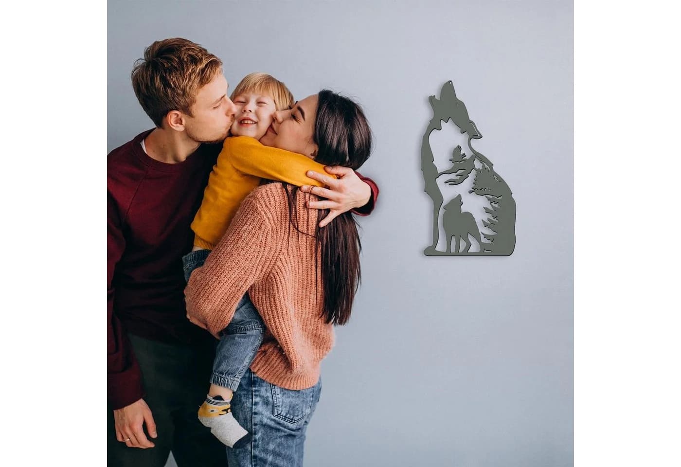 Namofactur LED Dekolicht Heulender Wolf Wand Deko Leuchte Holz Lampe Warmweiß - Bild 3
