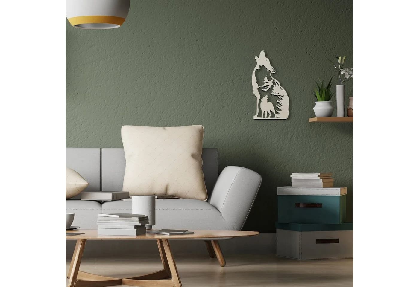 Namofactur LED Dekolicht Heulender Wolf Wand Deko Leuchte Holz Lampe Warmweiß - Bild 4