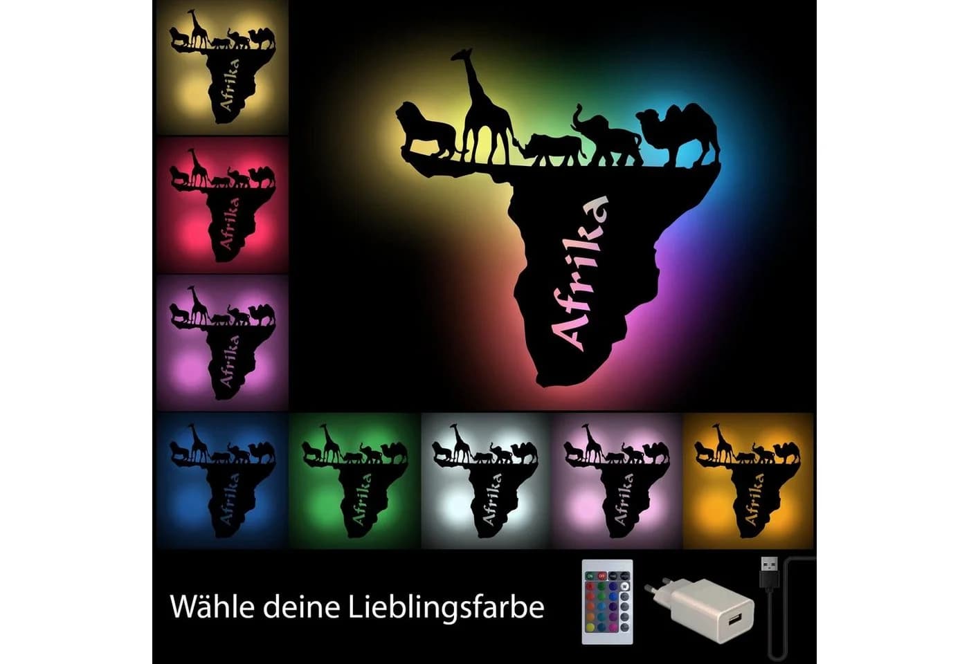 Namofactur LED Dekolicht USB Farbwechsel Afrika Landkarte Deko Wand Lampe - Bild 5