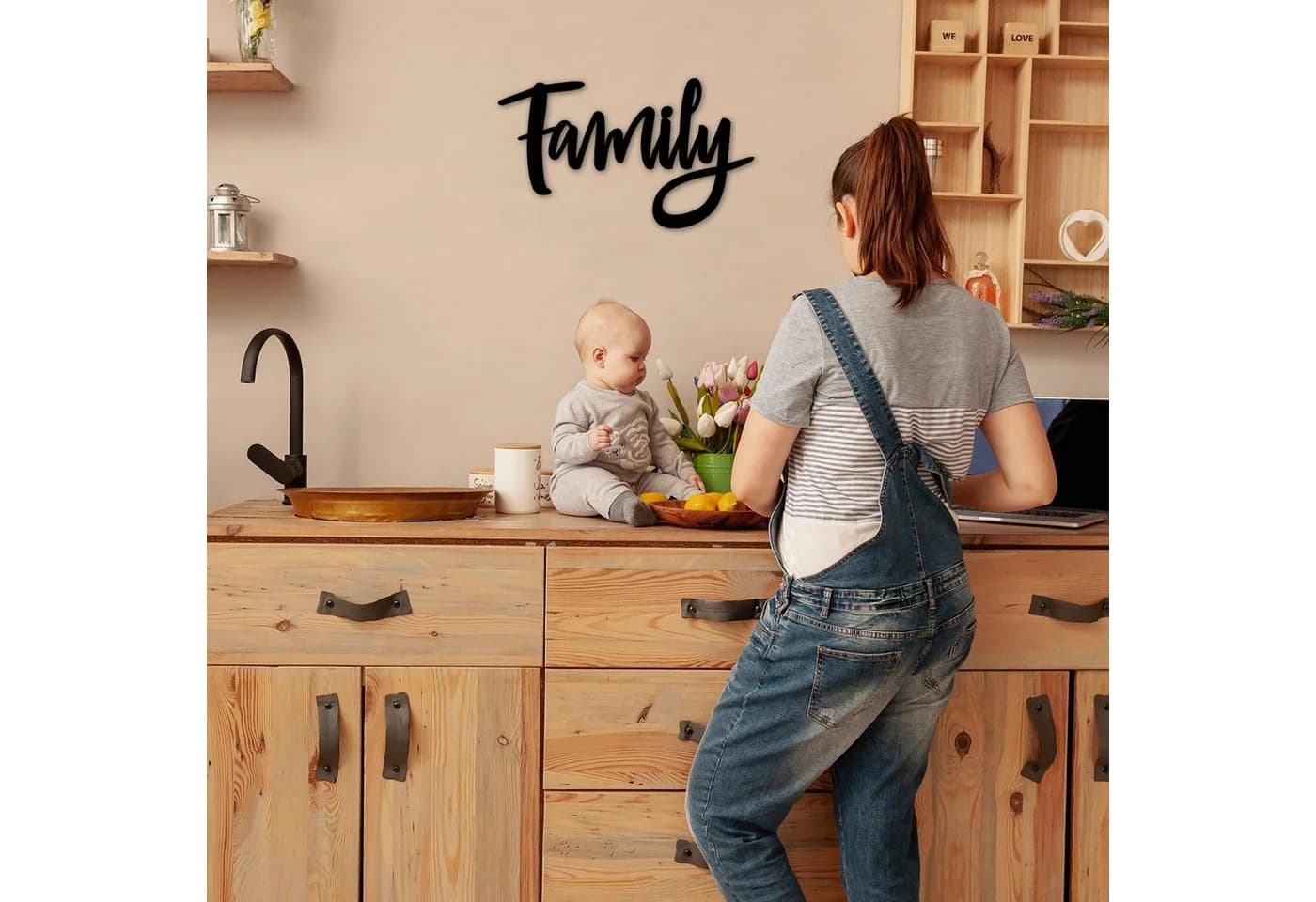 Namofactur 3D-Wandtattoo "Family" Wanddeko aus Holz Schwarz - Bild 3