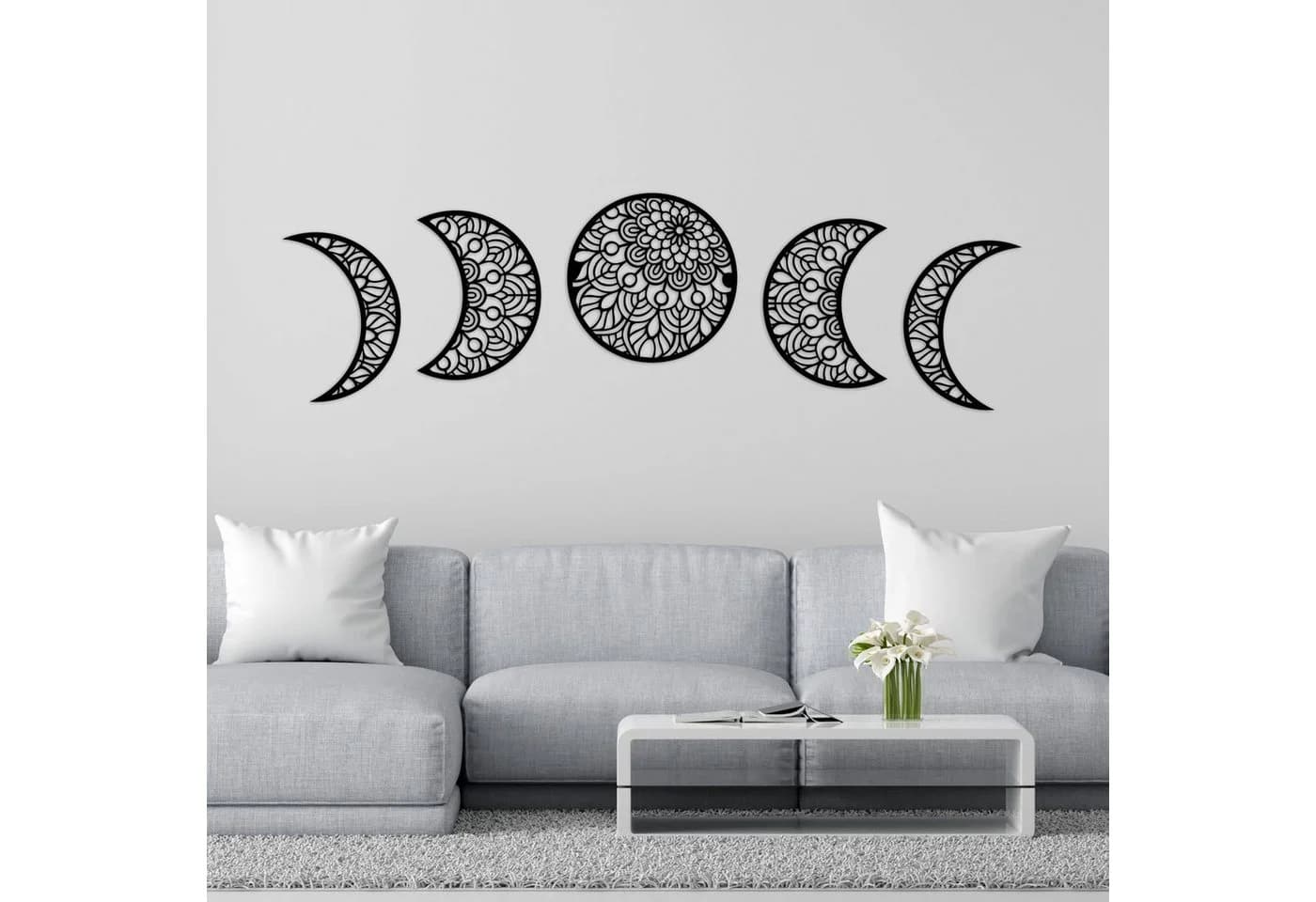 Namofactur Wanddekoobjekt Mondphasen Mandala Holz 5-teilig Schwarz - Bild 4