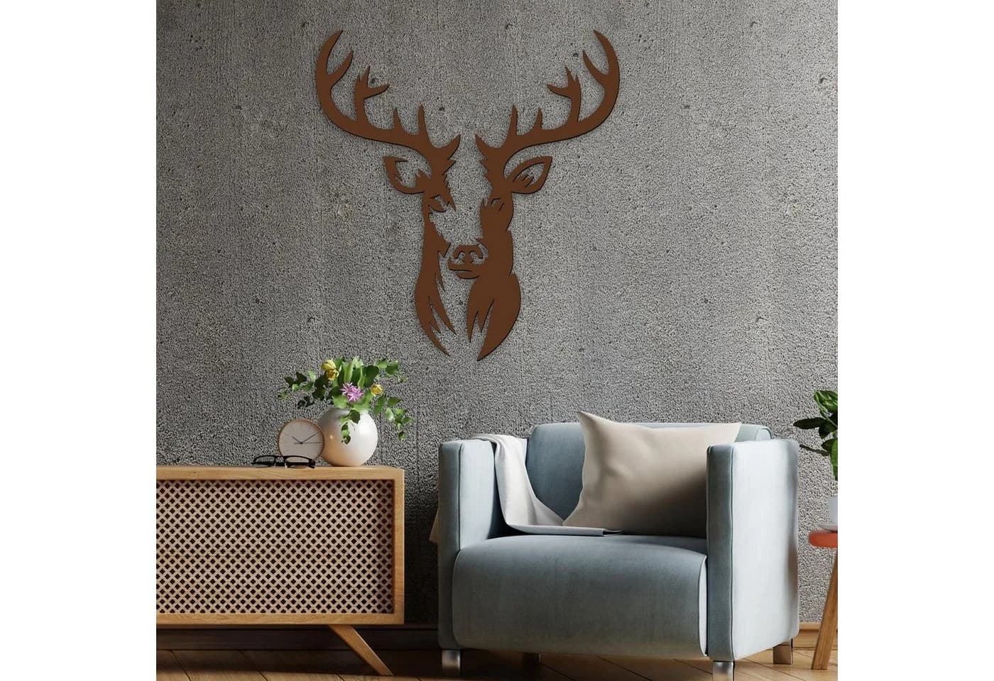 Namofactur Wanddekoobjekt Hirsch Kopf Motiv 2-teilig Holz Deko - Bild 3
