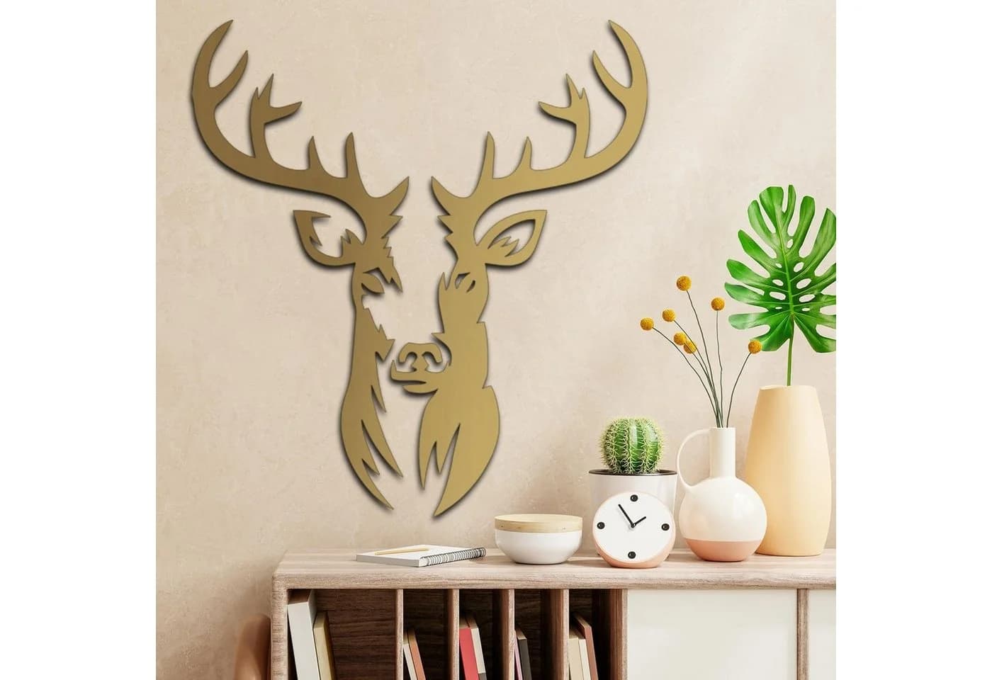 Namofactur Wanddekoobjekt Hirsch Kopf Motiv 2-teilig Holz Deko - Bild 4