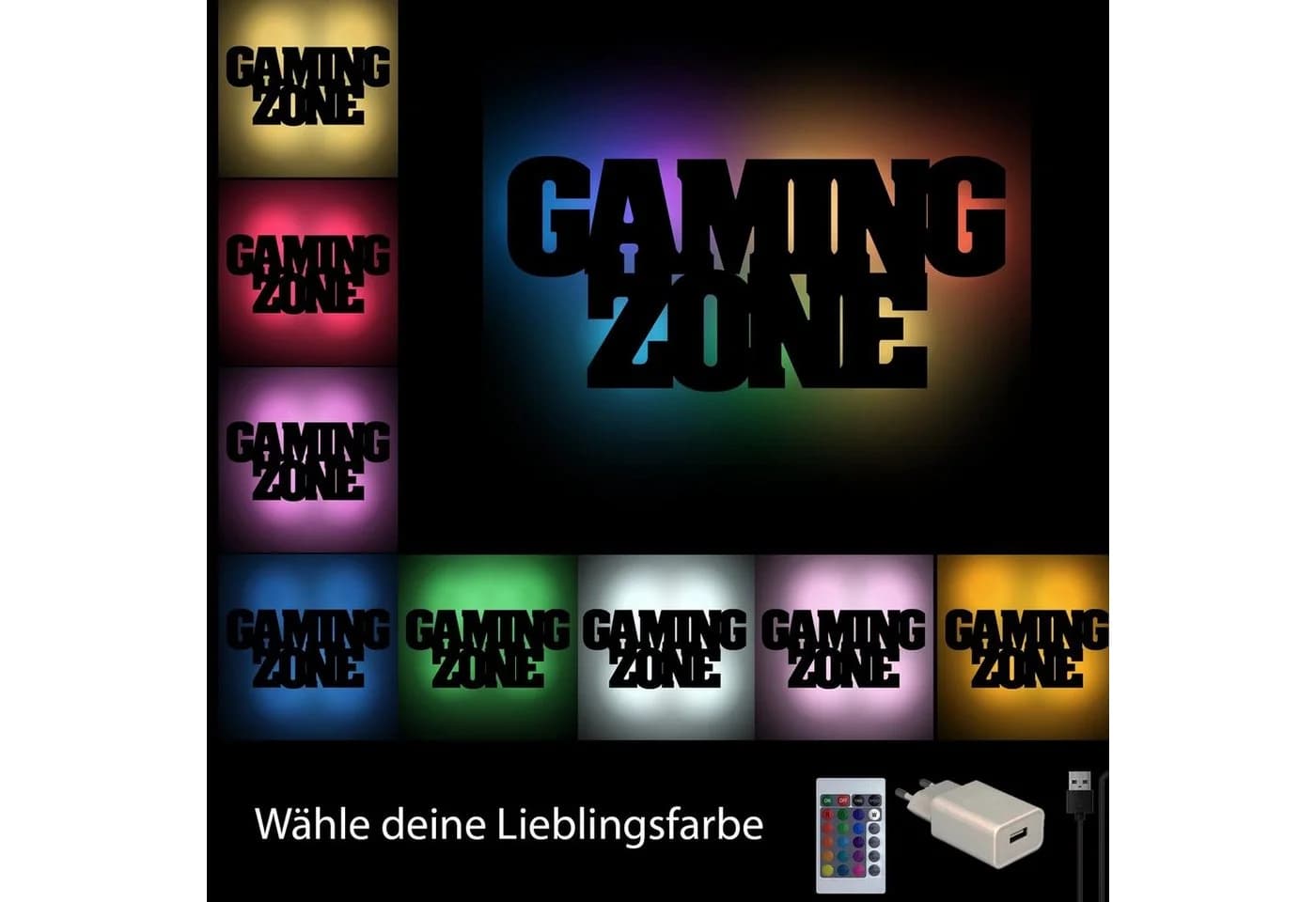 Namofactur LED Dekolicht Gaming Zone Schwarz RGB Fernbedienung
