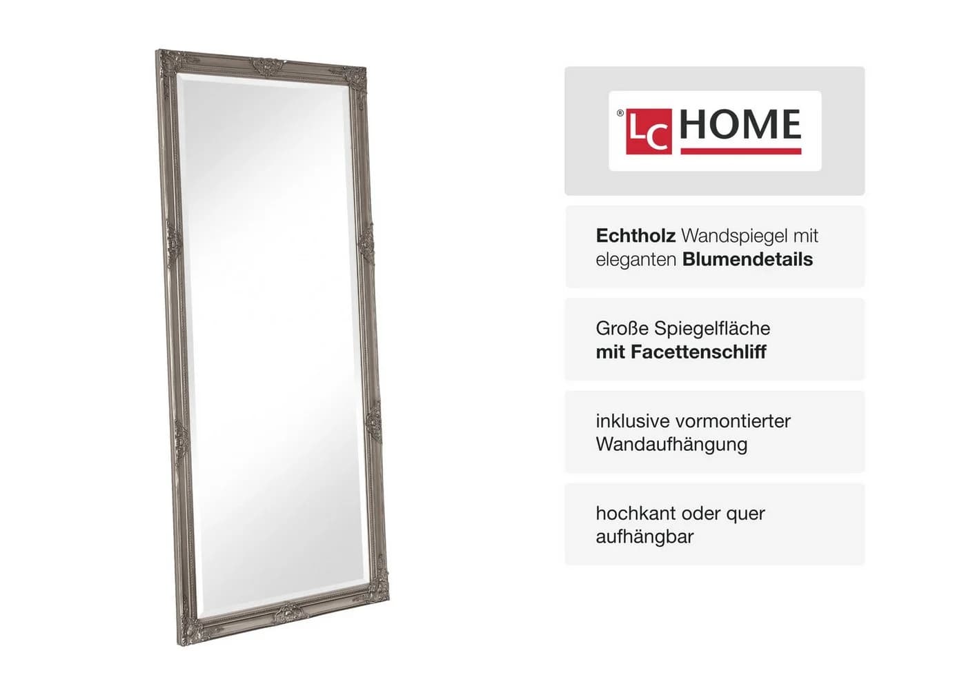 LC Home Wandspiegel Barock Silber XL Ganzkörperspiegel - Bild 4