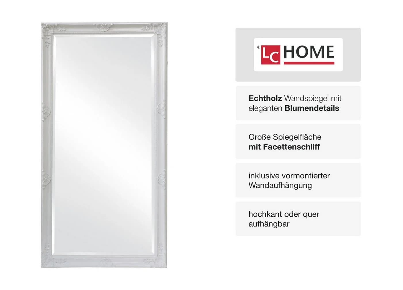 LC Home Barock Wandspiegel Weiß Vollholz Facettenschliff - Bild 4