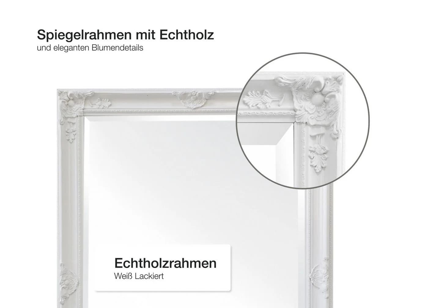 LC Home Barock Wandspiegel Weiß Vollholz Facettenschliff - Bild 5
