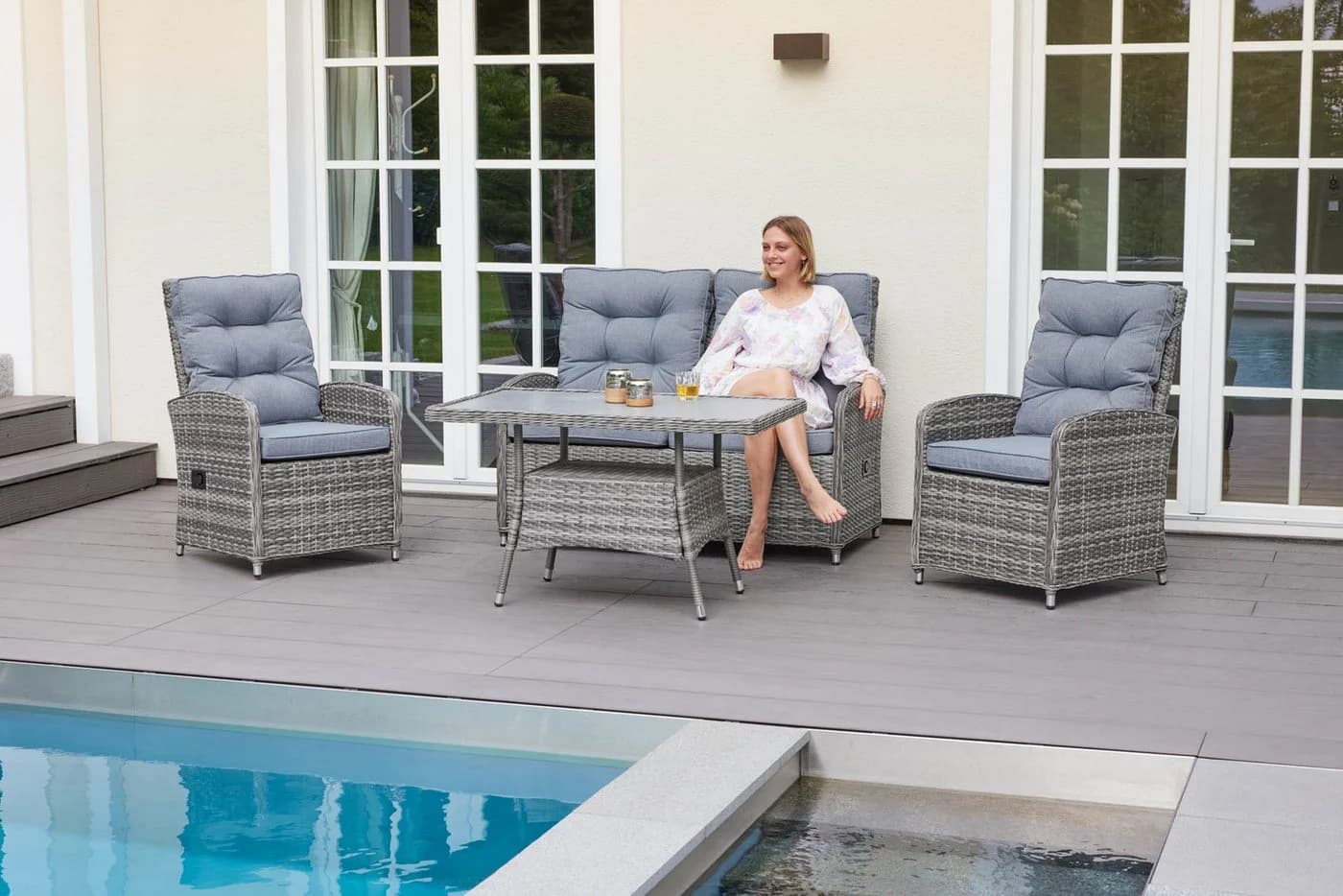 LC Garden Gartenlounge-Set Bailado 4-tlg. Grau Polyrattan Aluminium