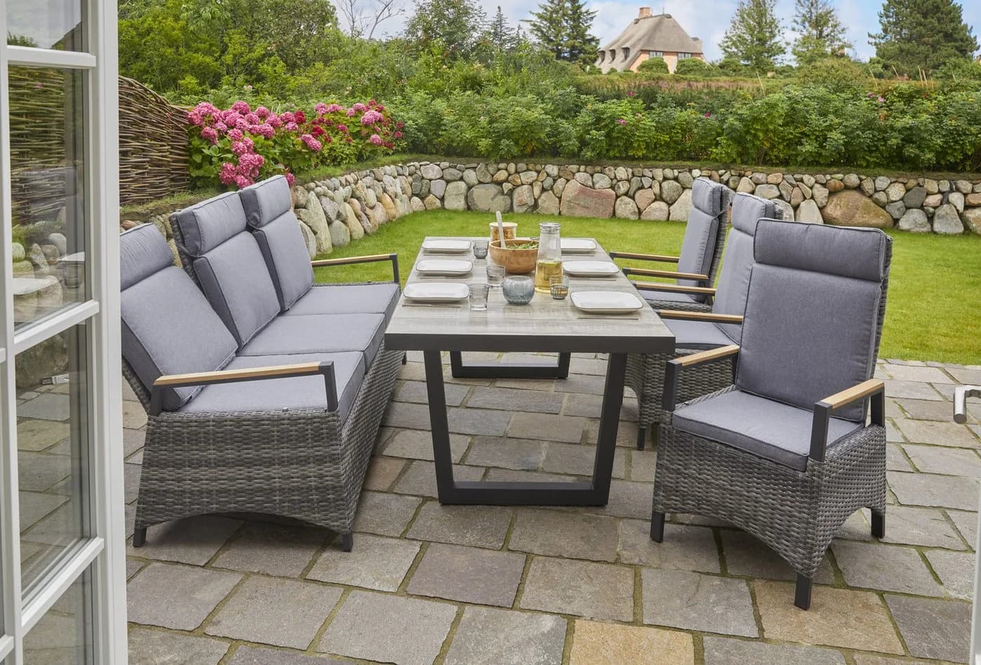LC Garden Gartensofa Keramo 3er Sofa grau-mix Aluminium Teak