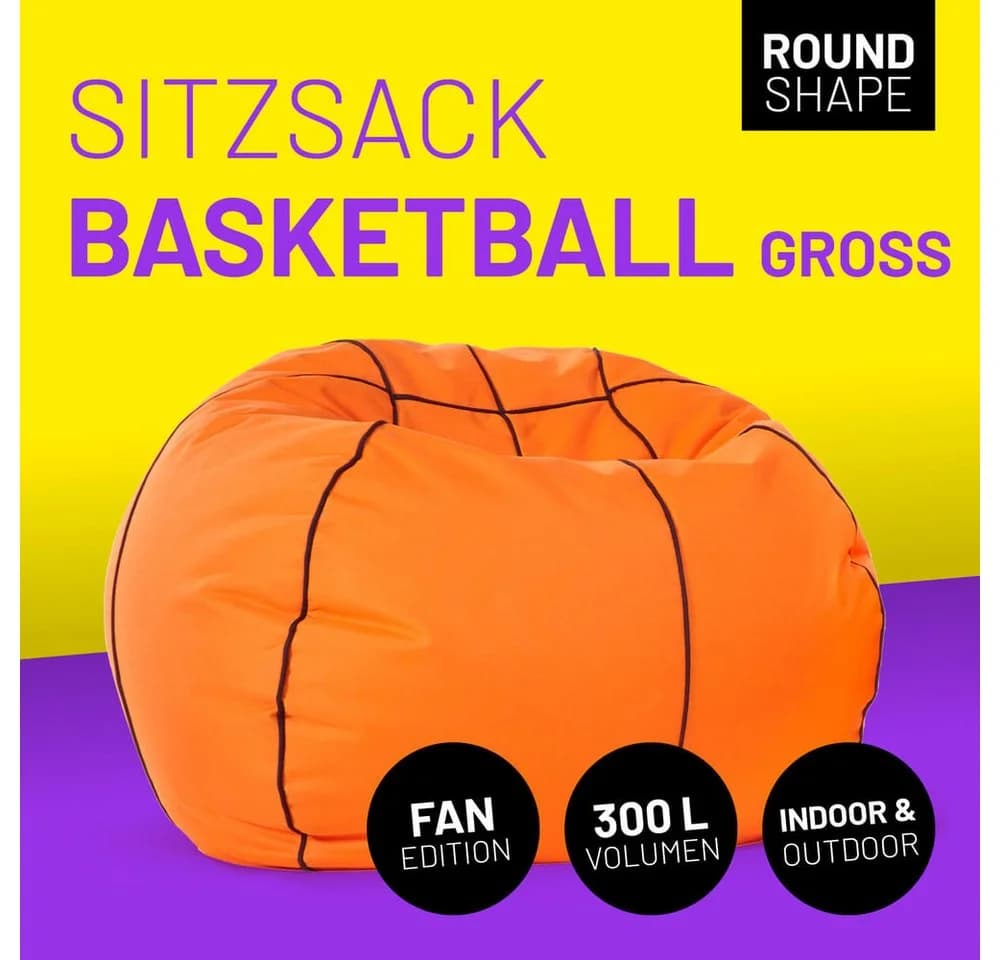 Lumaland Basketball Sitzsack XXL 370l Polyester Schwarz/Orange