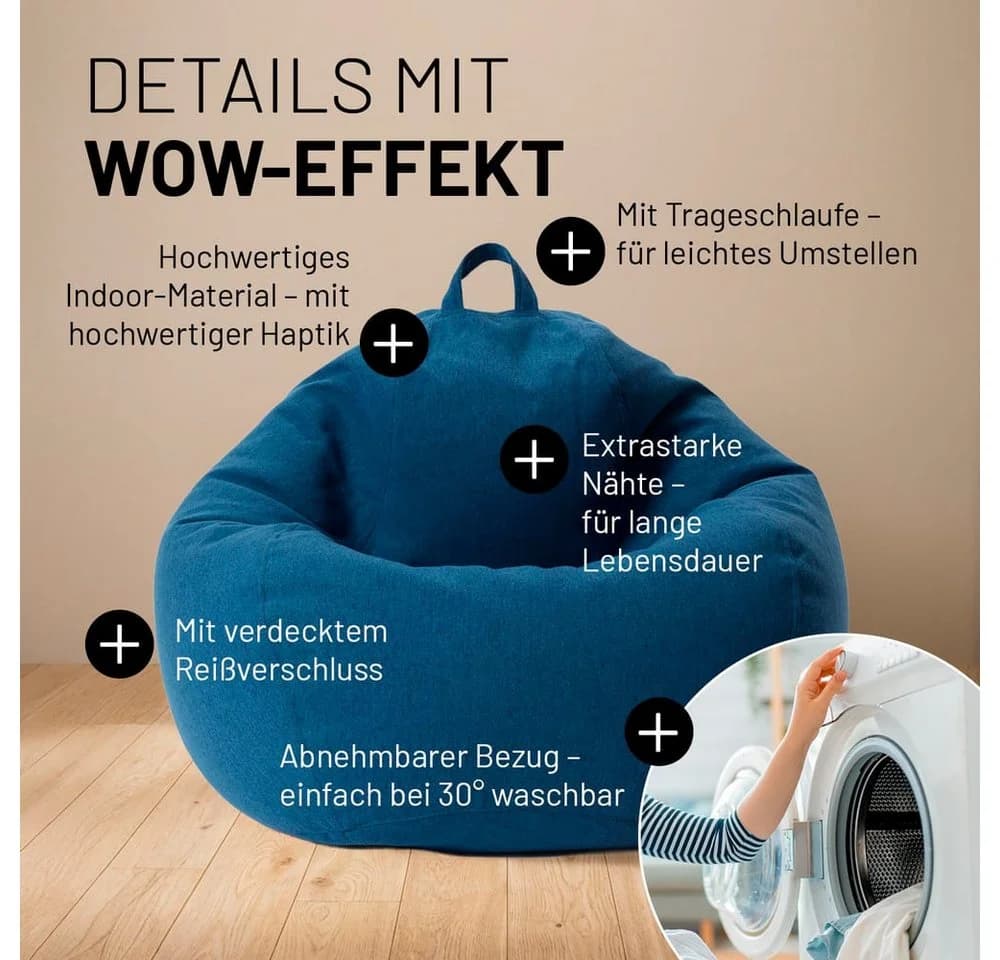 Lumaland Comfort Line Sitzsack M 120L Dunkelblau Polyester - Bild 5