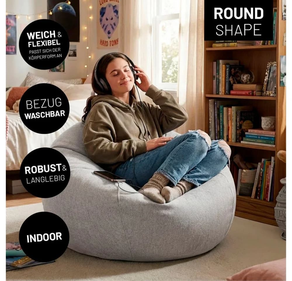 Lumaland Comfort Line Sitzsack L 185L Grau Polyester