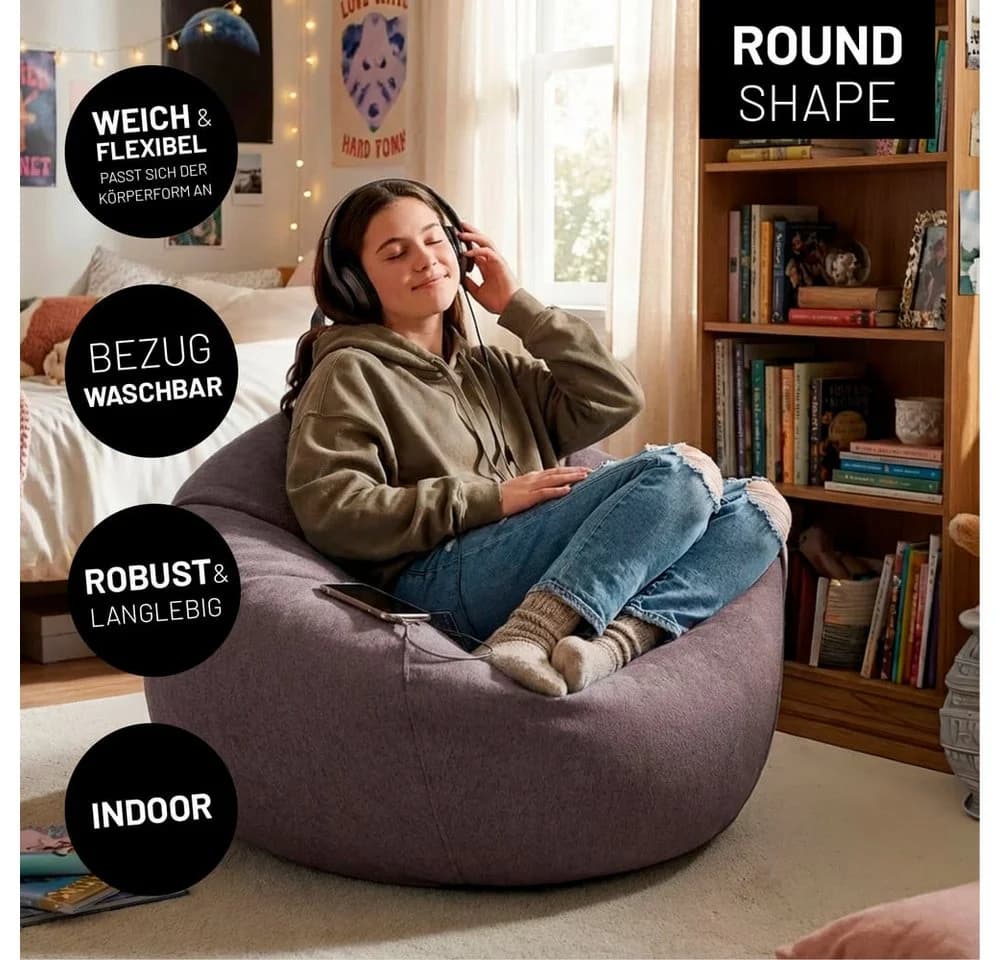 Lumaland Sitzsack Comfort Line L 185L Grau Polyester