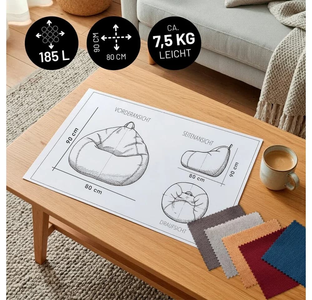 Lumaland Sitzsack Comfort Line L 185L Grau Polyester - Bild 3