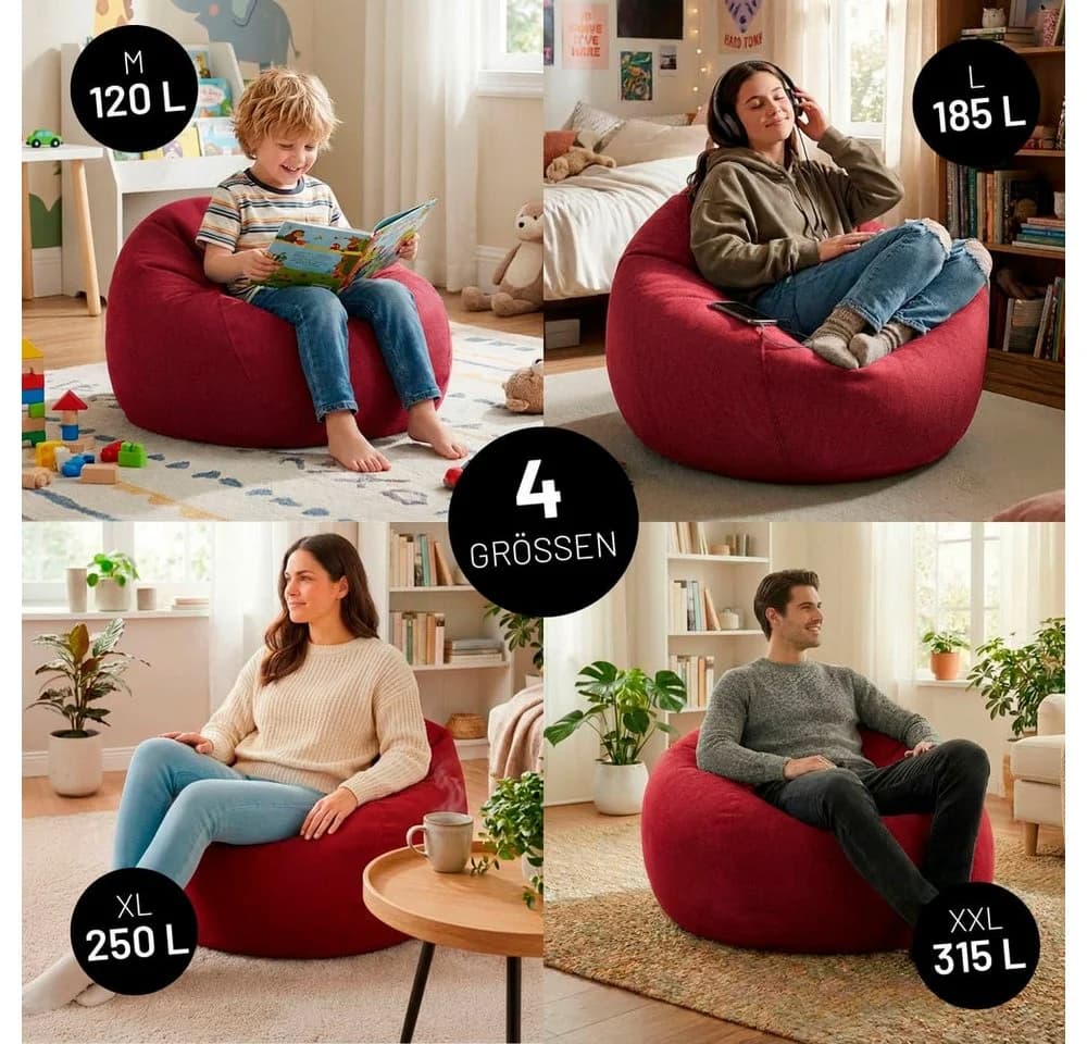 Lumaland Sitzsack Comfort Line Rot Indoor Beanbag - Bild 4