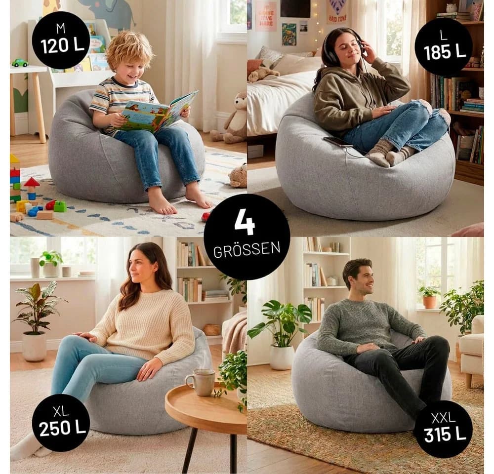 Lumaland Sitzsack Comfort Line XL 250L Grau Polyester - Bild 4