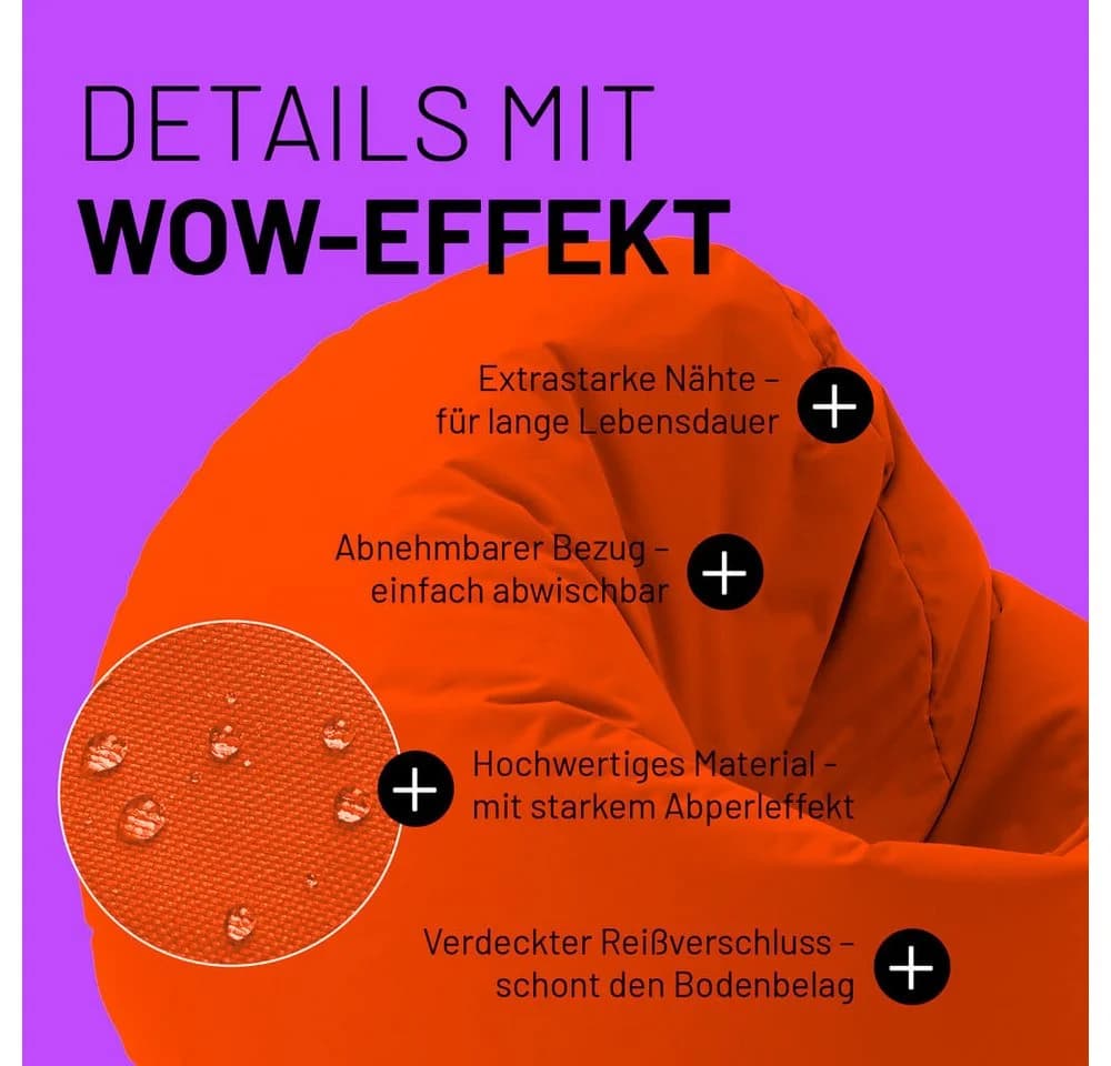 Lumaland Sitzsack Drops Orange XXL 300L - Bild 5