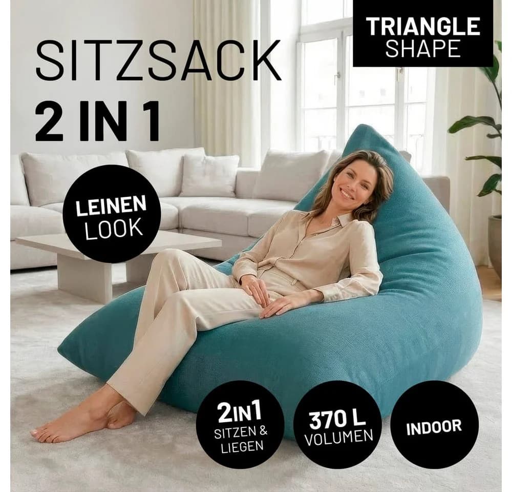 Lumaland Sitzsack Interior Line Dreieck Beige Leinen-Optik - Bild 5