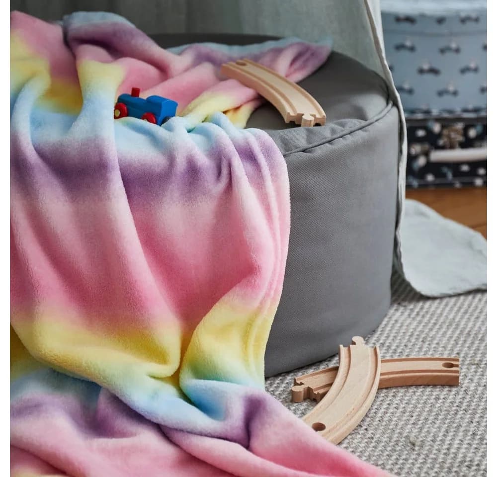 Lumaland Kuscheldecke Regenbogen-Design Bunt Coral-Fleece