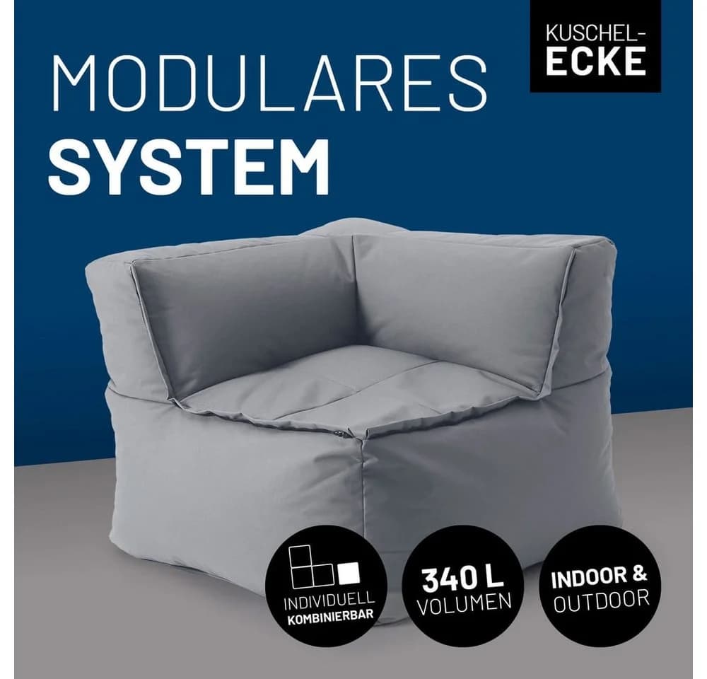 Lumaland Modulares Sitzsack-Modul Grau Wasserfest Abnehmbarer Bezug