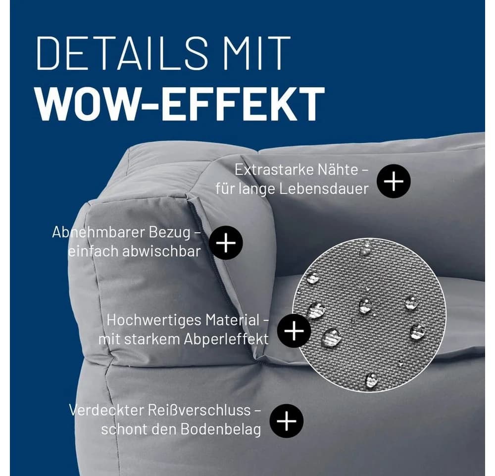 Lumaland Modulares Sitzsack-Modul Grau Wasserfest Abnehmbarer Bezug - Bild 5