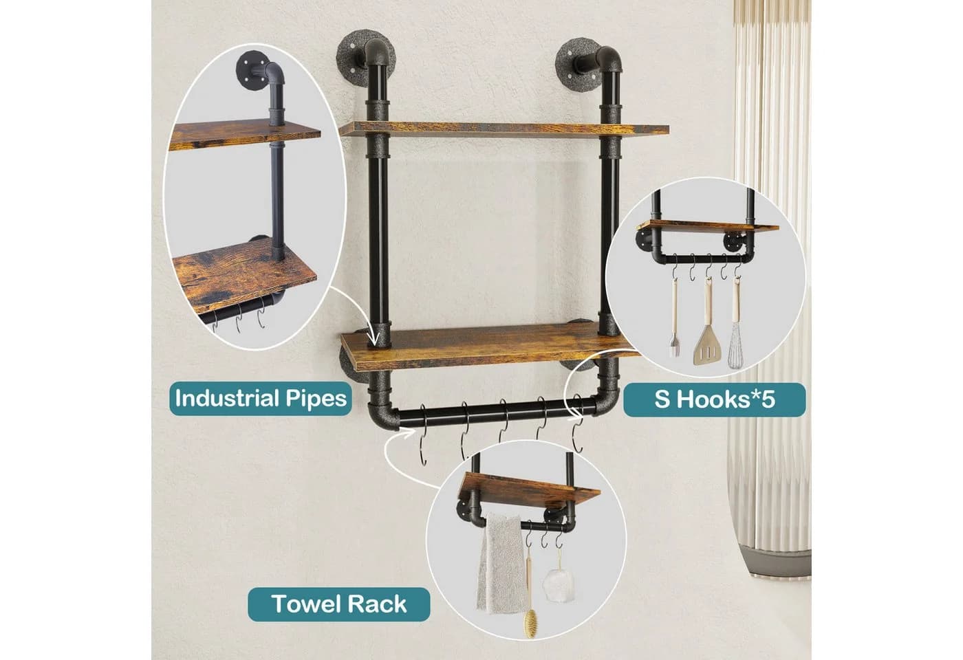 Gall&Zick Deko-Wandregal Industrial Rohrregal mit Handtuchhalter - Bild 4